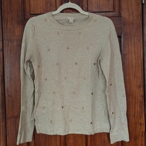 J Crew Factory wool blend sweater with copper embroidered polka dots